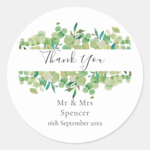 Greenery Eucalyptus Wedding Thank You Favour Classic Round Sticker