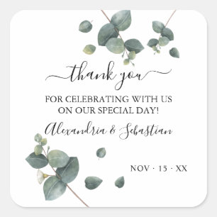 Greenery Eucalyptus Wedding Thank You Square Sticker