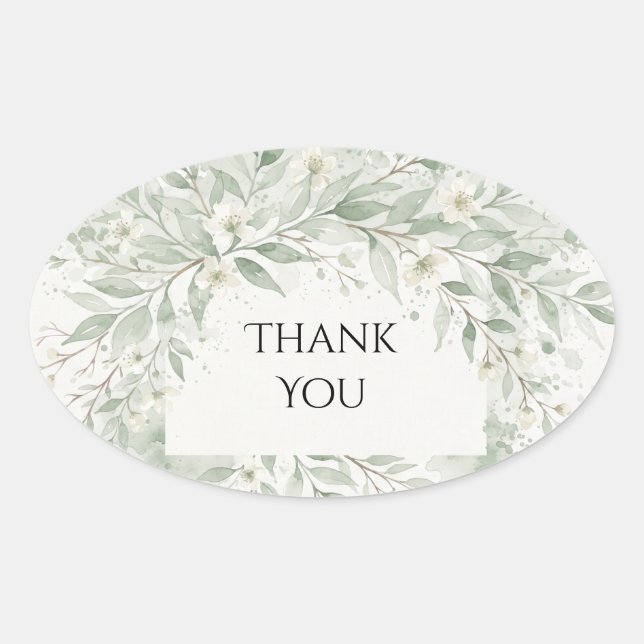 Greenery Eucalyptus Wedding Thank You Sticker (Front)