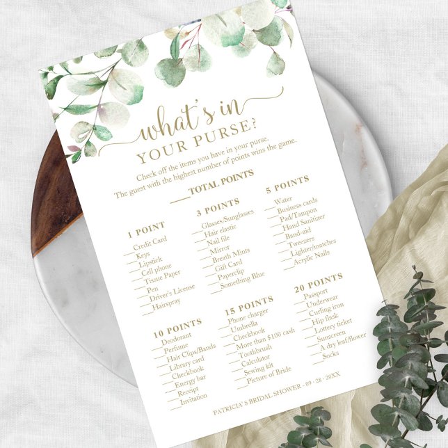 Greenery Eucalyptus What's In Your Purse Game Flyer (Creator Uploaded)