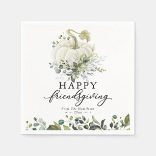 Greenery Eucalyptus White Pumpkin Friendsgiving Napkin