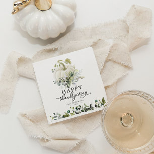 Greenery Eucalyptus White Pumpkin Thanksgiving Napkin