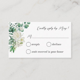 Greenery eucalyptus white roses RSVP Enclosure Card