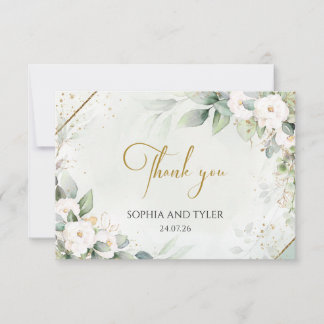 Greenery Eucalyptus White Roses Wedding Thank You Card