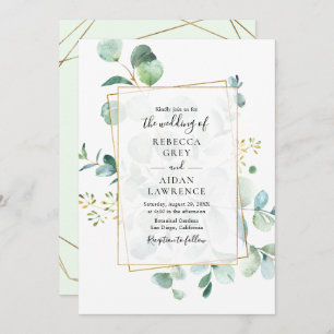 Greenery Eucalyptus with Geometric Frame Wedding Invitation