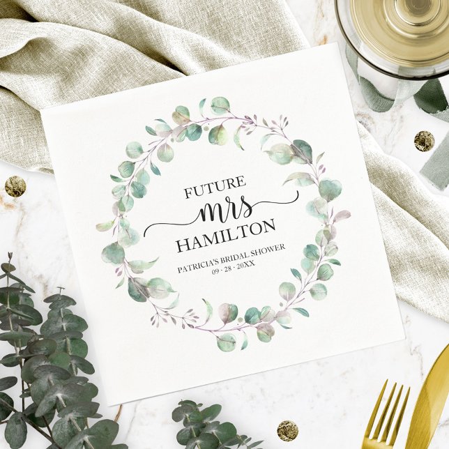 Greenery Eucalyptus Wreath Bridal Shower Napkin (Creator Uploaded)