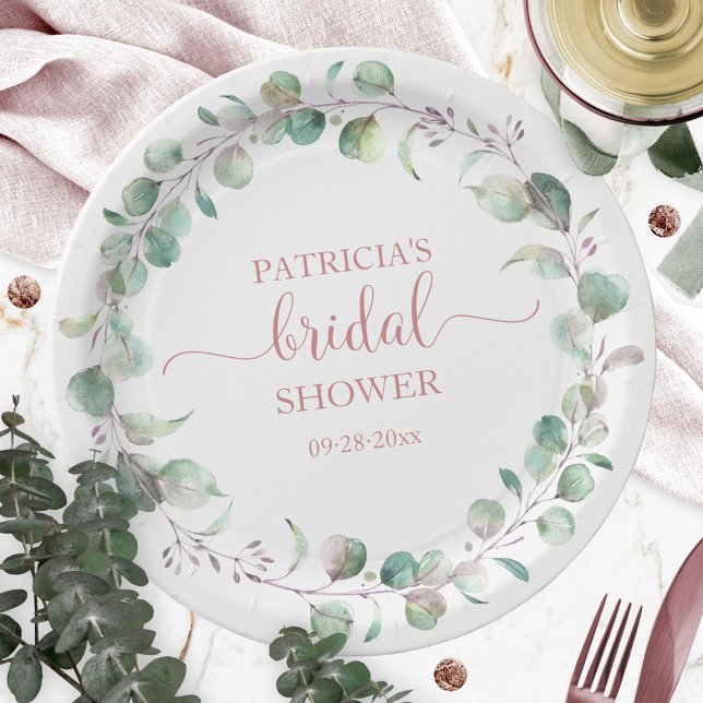 Greenery Eucalyptus Wreath Bridal Shower Paper Plate (Creator Uploaded)
