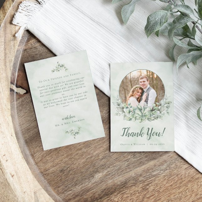 Greenery Eucalyptus Wreath Photo Wedding Thank You Card (Creator Uploaded)