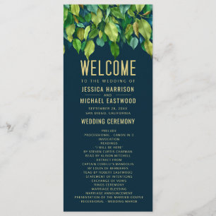 Greenery Fall Green Gold Leaves Foliage Wedding Programme