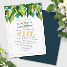 Greenery Fall Green Gold Leaves Modern Wedding