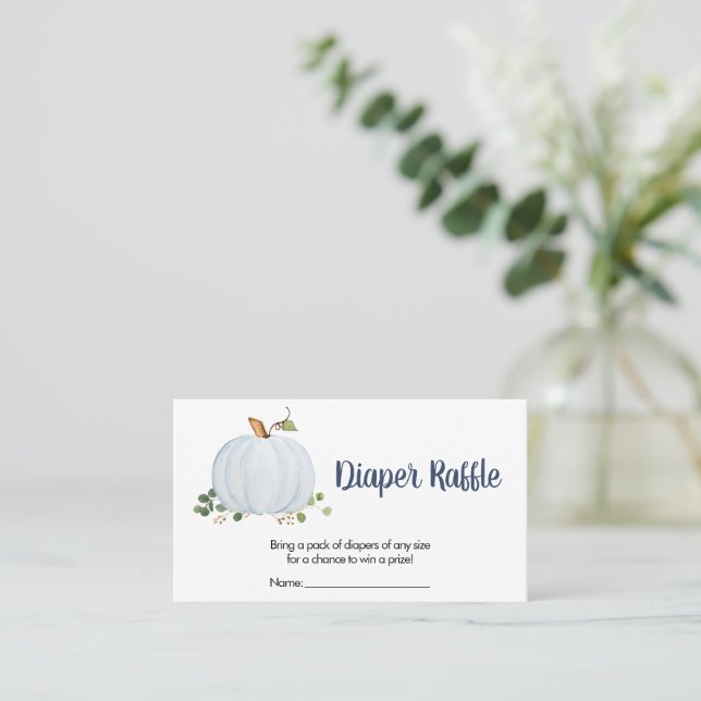 Greenery Fall Pumpkin Baby Shower Diaper Raffle Business Card (Standing Front)