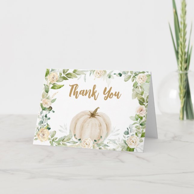 Greenery Fall Pumpkin Baby Shower Thank You Card (Front)