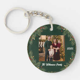 Greenery Family Photo Christmas Acrylic Keychain