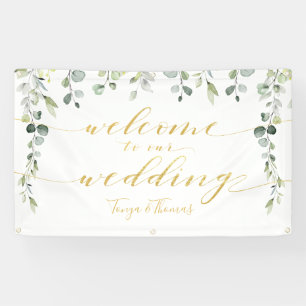 Greenery & Fancy Gold Calligraphy Welcome Wedding Banner