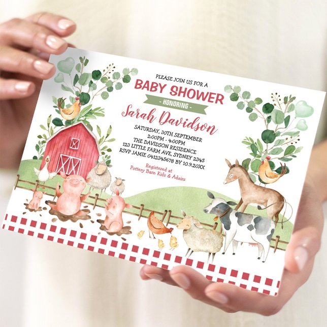 Greenery Farm Animals Barnyard Boy Baby Shower Invitation (Creator Uploaded)