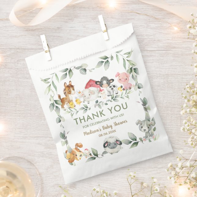 Greenery Farm Animals Birthday Baby Shower  Favour Bags (Clipped)