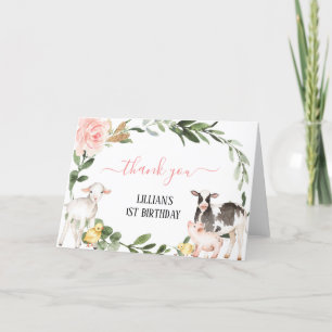 Greenery Farm Animals Thank You Card