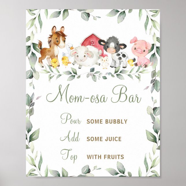 Greenery Farm Barnyard Animals Momosa Mimosa Bar Poster (Front)