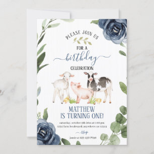 Greenery Farm Birthday Invitation with Flowers