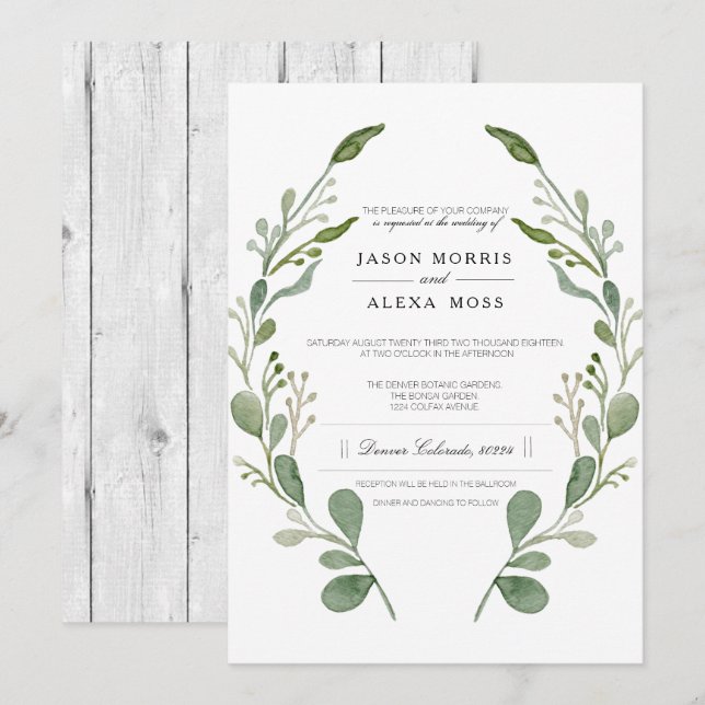 Greenery Farmhouse Wedding | Elegant Wedding Invitation (Front/Back)