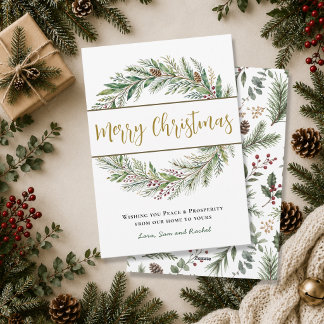 Greenery Festive Wreath Merry Christmas Script Holiday Card