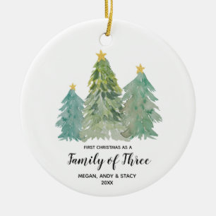 Greenery First Christmas as a Family of Three Ceramic Tree Decoration