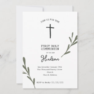 Greenery First Communion Girl Boy   Invitation