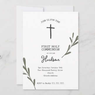 Greenery First Communion Girl Boy Invitation