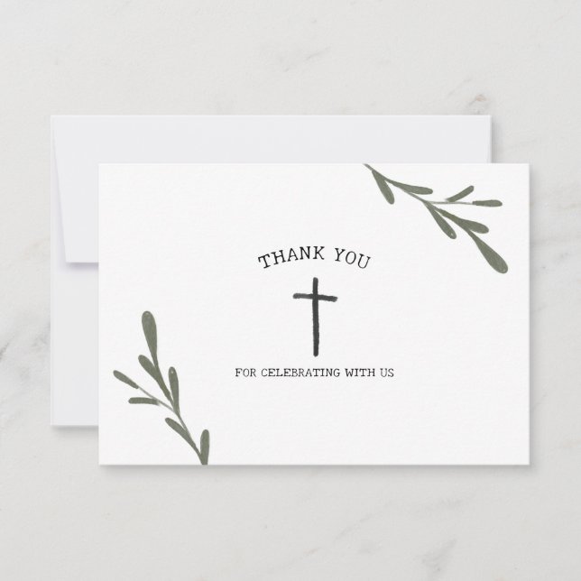 Greenery First Communion Girl Boy  Thank You Card (Front)