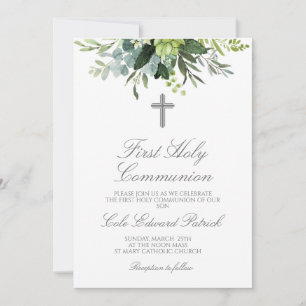 Greenery First Communion Invitation