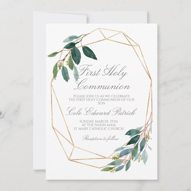 Greenery First Communion Invitation (Front)