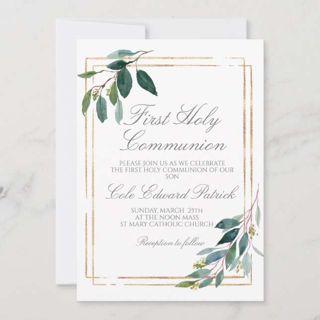 Greenery First Communion Invitation (Front)