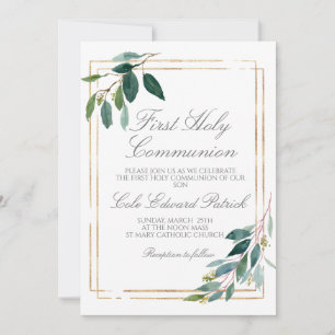 Greenery First Communion Invitation