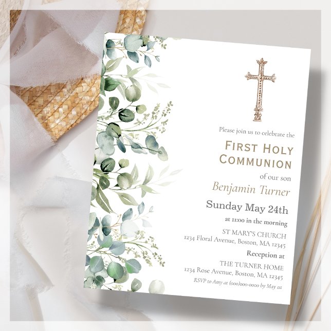  Greenery | First Holy Communion Budget Invitation (Creator Uploaded)