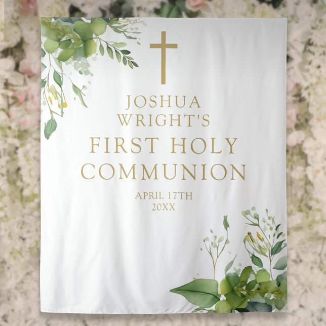 Greenery First Holy Communion Photo Backdrop Tapestry (Greenery First Holy Communion Photo Backdrop)