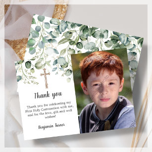 Greenery First Holy Communion Thank You Card