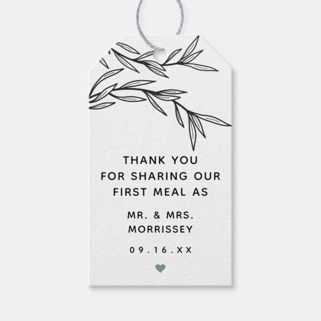 Greenery First Meal Wedding Favour Tag (Front)