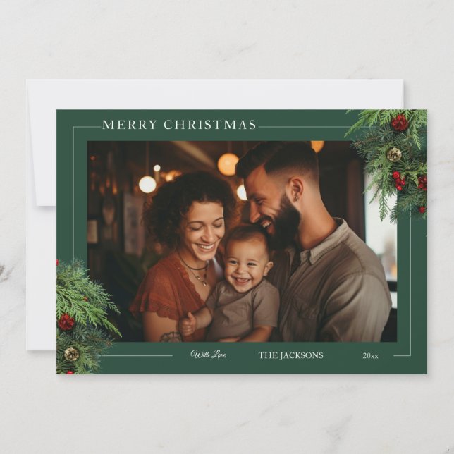 Greenery Flat Holiday Card with Photo (Front)