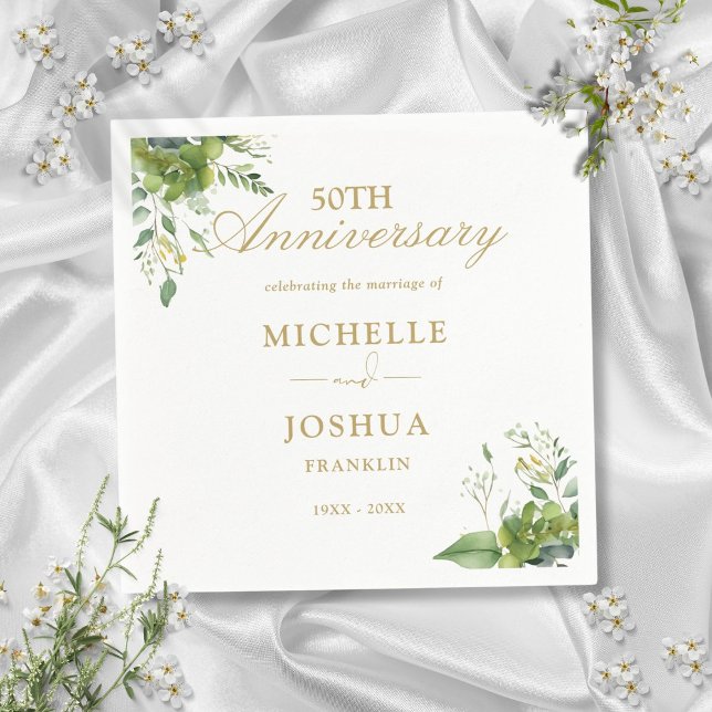 Greenery Floral 50th Wedding Anniversary Napkin (Greenery Floral 50th Wedding Anniversary Napkins)
