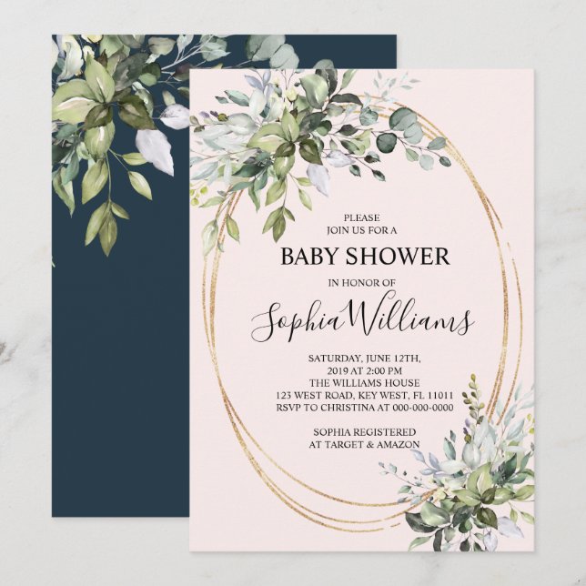 Greenery Floral Baby Shower Invitation (Front/Back)