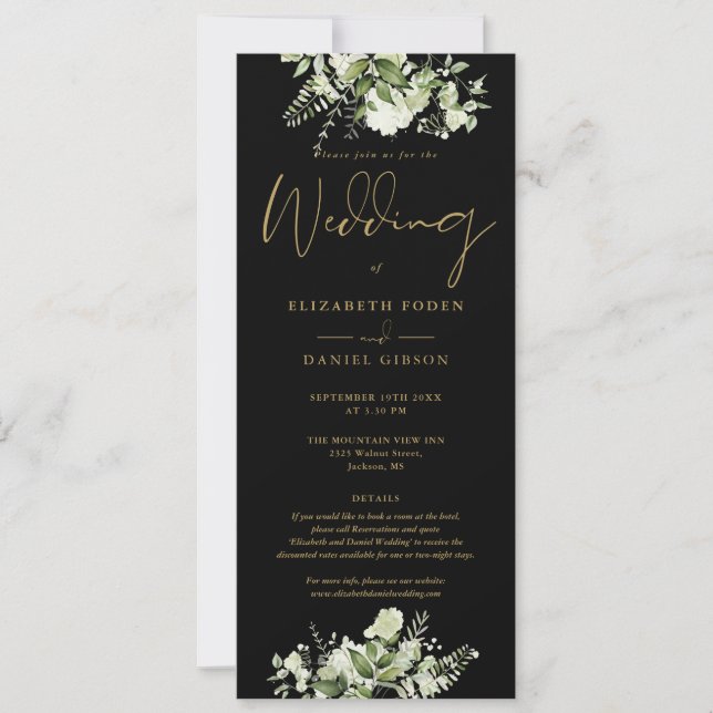 Greenery Floral Black And Gold DetailsWedding Invitation (Front)