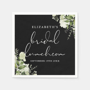 Greenery Floral Black And White Bridal Luncheon Napkin