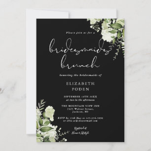 Greenery Floral Black And White Bridesmaids Brunch Invitation