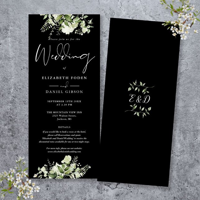 Greenery Floral Black And White Details Wedding Invitation (Greenery Floral Black And White Details Wedding Invitation)