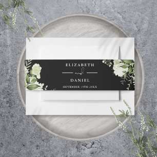 Greenery Floral Black And White Wedding Invitation Belly Band