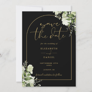 Greenery Floral Black Gold Arch QR Code Wedding Save The Date