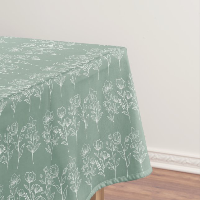 Greenery Floral Boho Sage Green Wedding Tablecloth (In Situ)