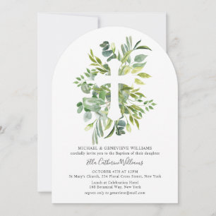Greenery Floral Botanical Cross Baptism Invitation