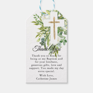 Greenery Floral Botanical Cross Elegant Baptism Gift Tags