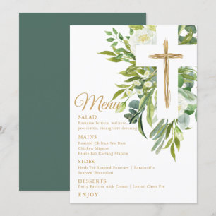 Greenery Floral Botanical Cross Elegant Baptism Menu